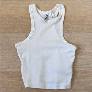 H&M ribbed White Halter Cropped Top